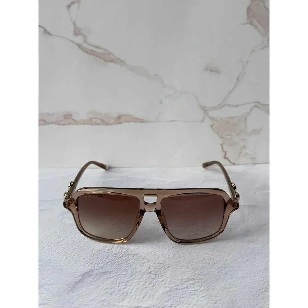 NEW Gucci GG2052S Brown Horsebit Aviator Sunglasses $515